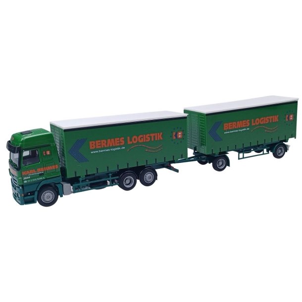 AWM 1:87/H0 Nr. AWM 76156 BERMES LOGISTIK, ACTROS LH 2002 FORV./ANH. GARDINPRESENNING *