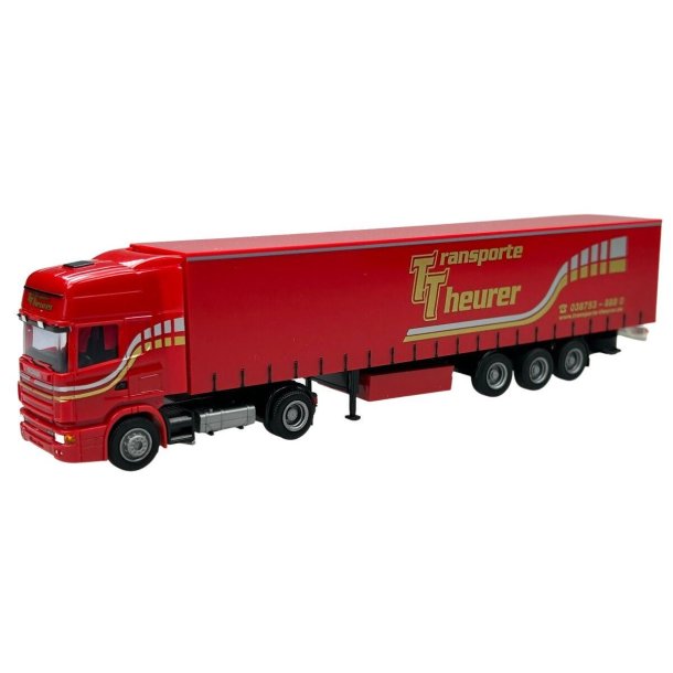 AWM 1:87/H0 Nr. AWM 76228 THEURER TRANSPORTE, SCANIA 124 TL GARDINPRESENNINGSTRAILER *