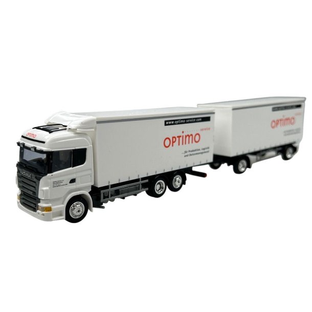 AWM 1:87/H0 Nr. AWM 76232 OPTIMO SERVICE, SCANIA R HIGHLINE GARDINPRESENNINGSTRAILER *