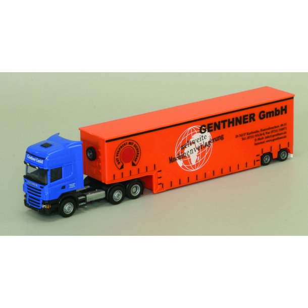 AWM 1:87/H0 Nr. AWM 8492.44 GENTHNER, SCANIA R TL 09 MEUSBURGER JUMBO GARD.PRES. TRAILER *