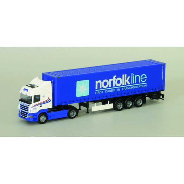 AWM 1:87/H0 Nr. AWM 8579.31 KRAM "NORFOLK LINE", SCANIA R HL 09 45FT. OPEN SIDE CONTAINER *