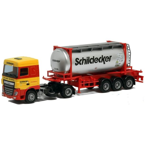 AWM 1:87/H0 Nr. AWM 9367.81 SCHILDECKER, DAF XF EURO 6 SC 24FT. TANKCONT.TRAILER *