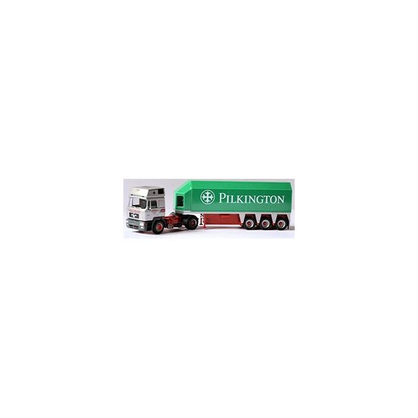 HERPA 1:87/H0 NR. 144070 PILKINGTON GLASTRANSPORT,M.A.N. F 2000 EPOKE IV RARITET